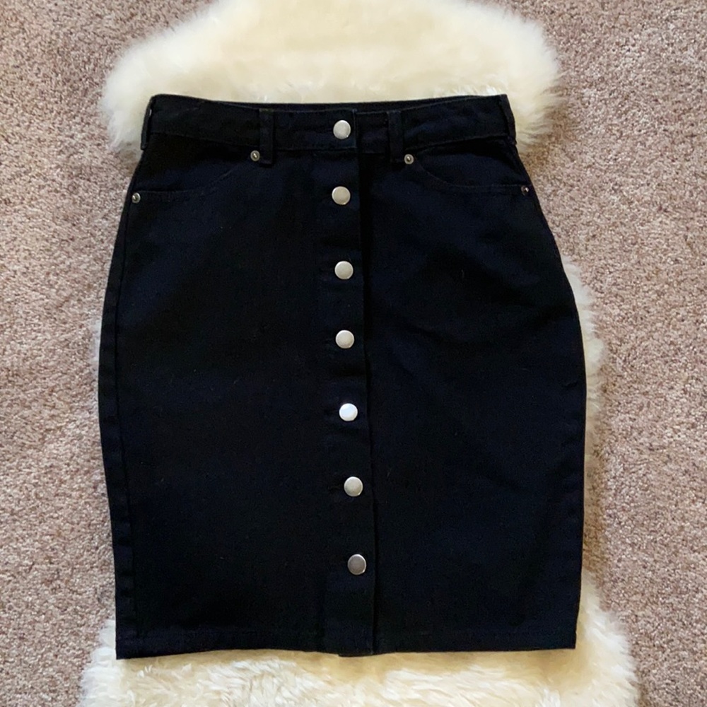 Black button jean pencil skirt